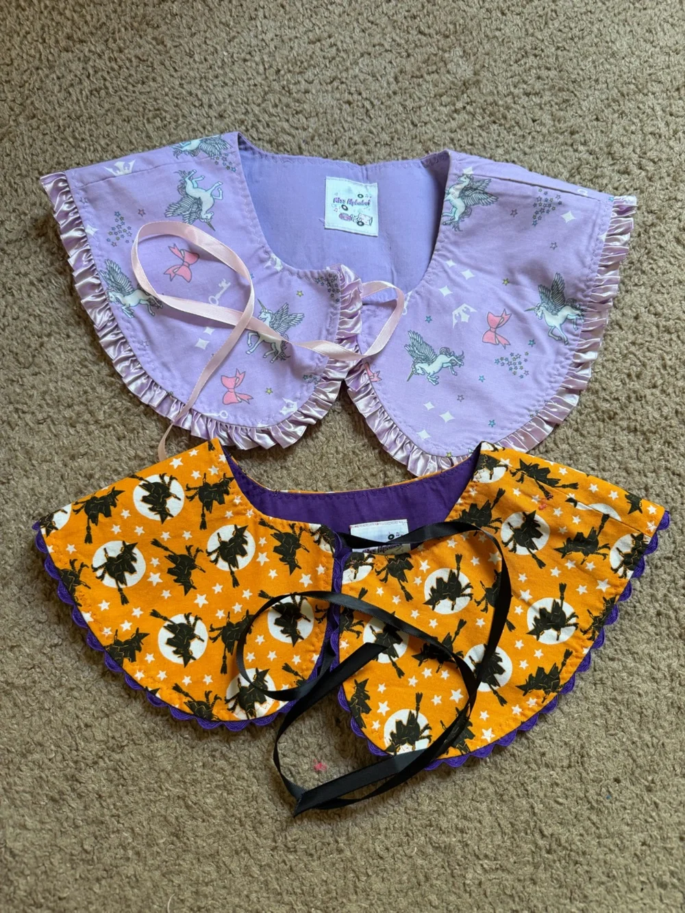 Kids Halloween Witch & Purple Unicorn Fashion Bibs - Soft Scalloped Edges
